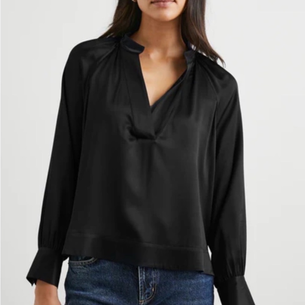 Black V-Neck Long Sleeve keren kane rustic charm mandarin top